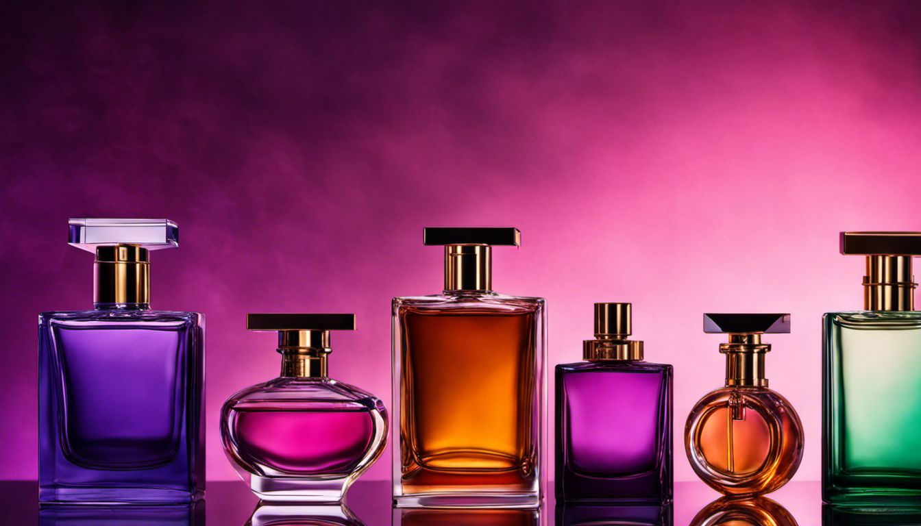 A stunning arrangement of colorful perfume bottles in an elegant composition.