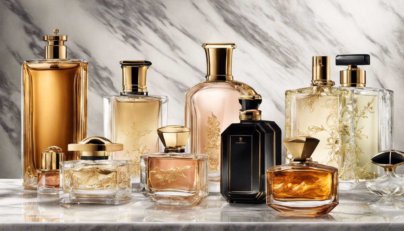 A stylish arrangement of luxury perfume bottles exudes timeless elegance.