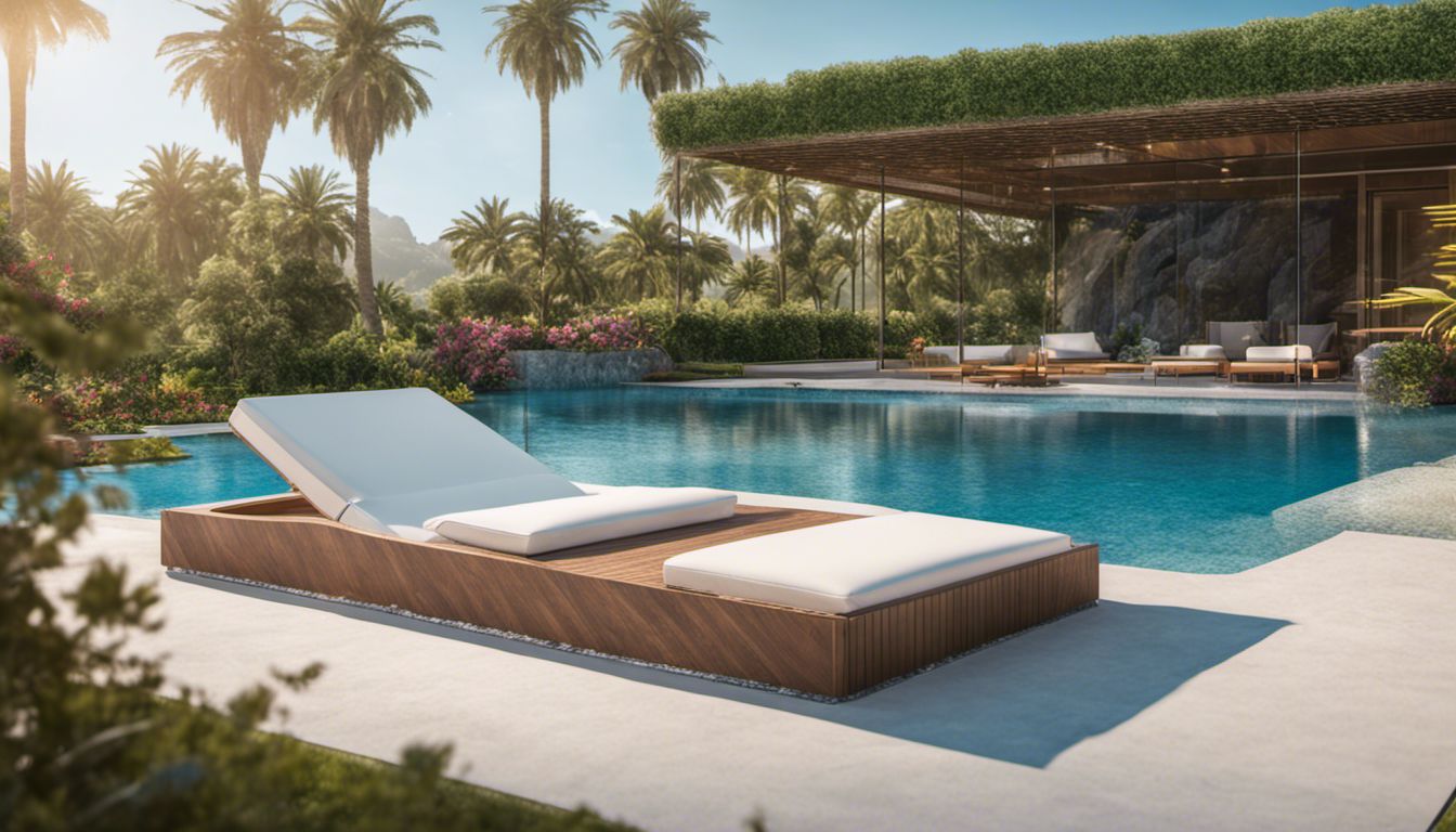 A stunning infinity pool surrounded by lush gardens and palm trees.