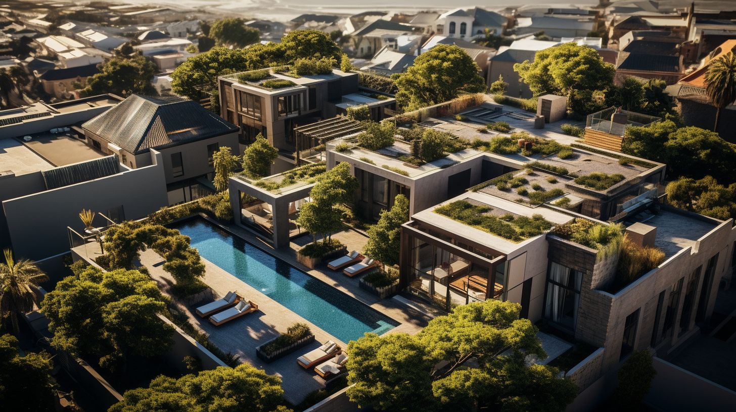 An aerial view of Cape Town's top 20 guest houses set amidst the city's breathtaking scenery.