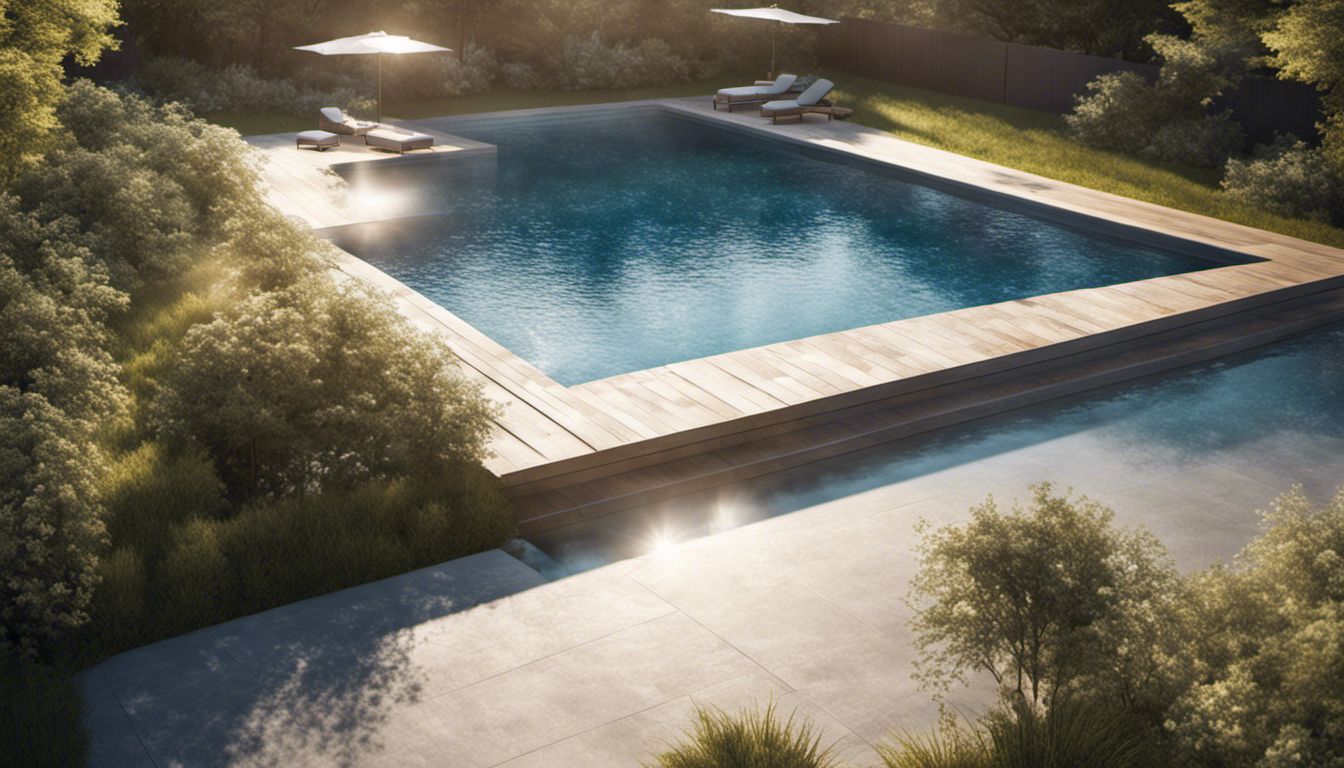 A pristine pool surrounded by a well-groomed backyard exudes tranquility.