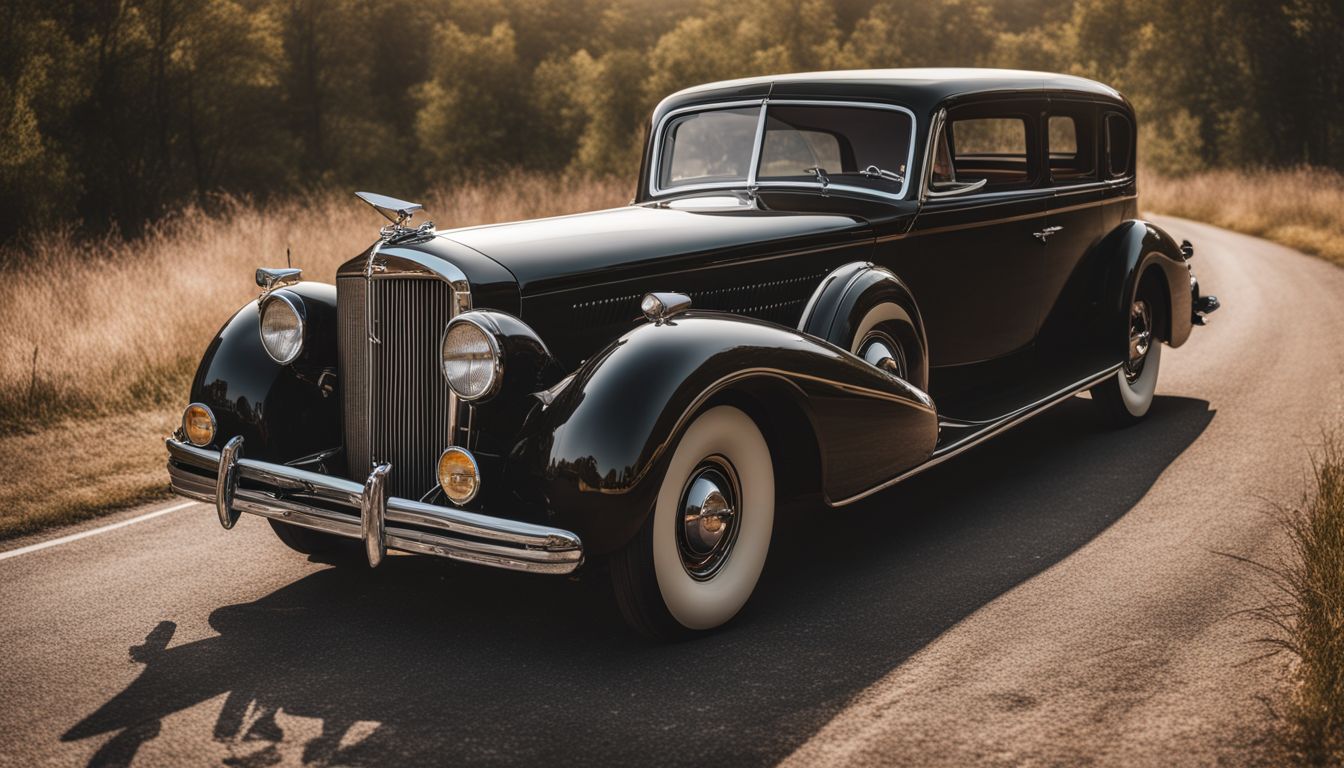 A vintage Packard car parked on a deserted road.