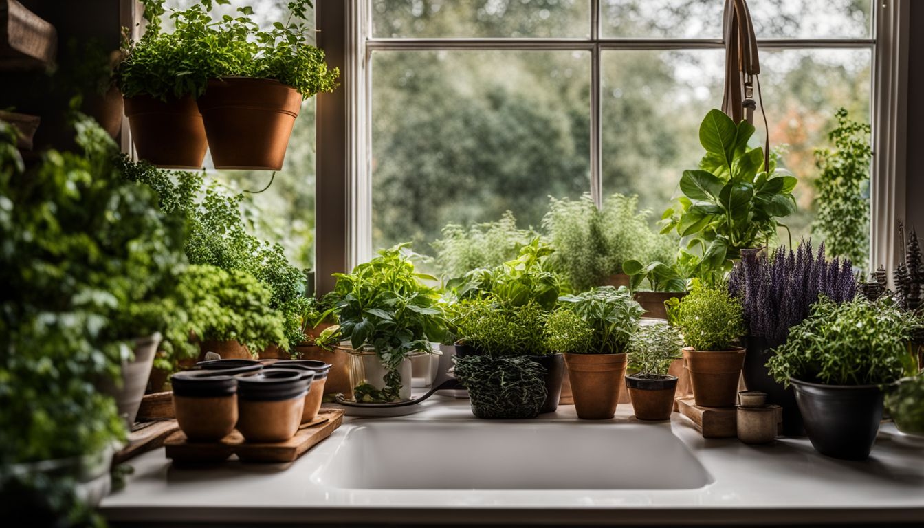 A kitchen garden window filled with luscious plants, showcasing affordability and ease of DIY installation.