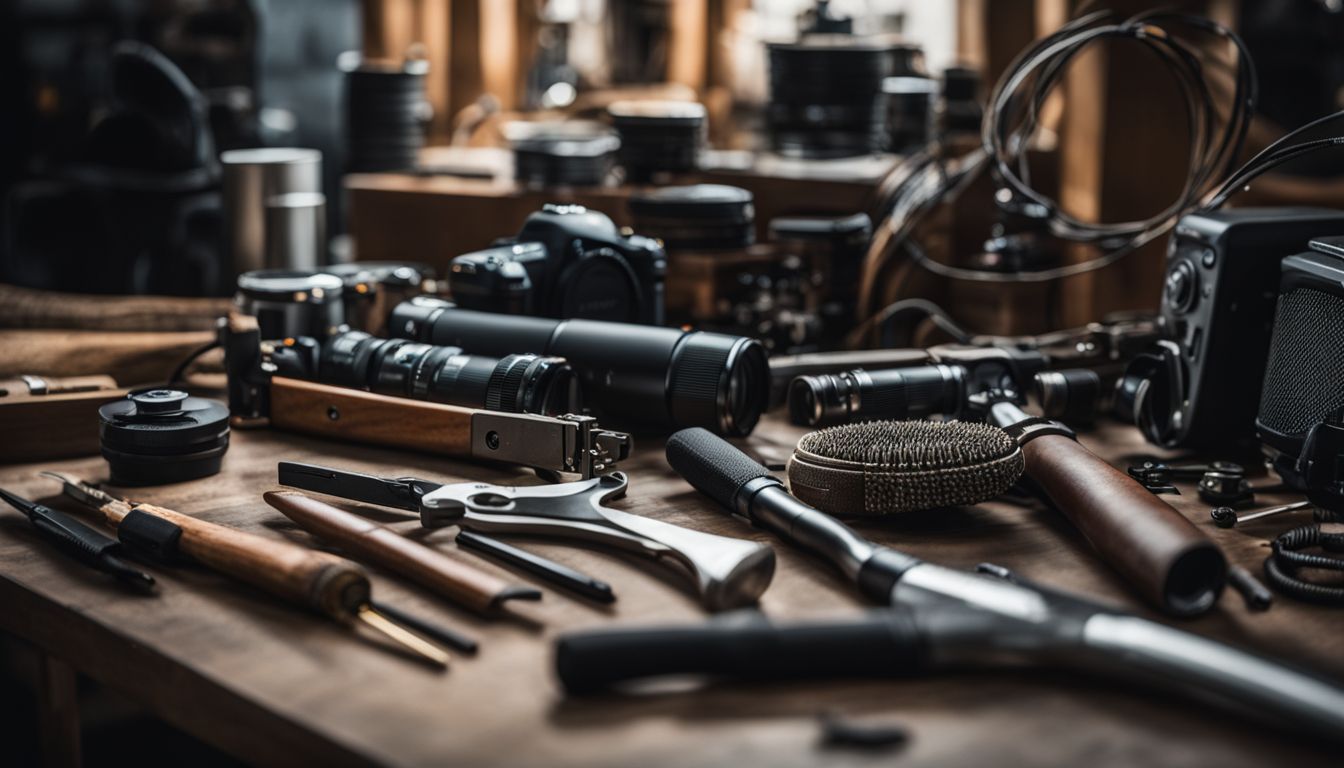 A collection of tools and equipment from various industries in industrial photography.