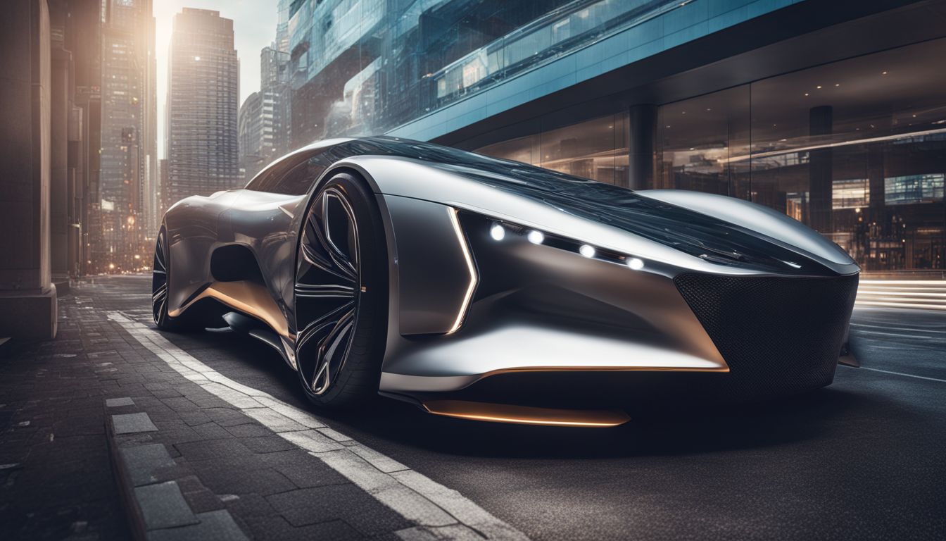 Gordon Murray: A futuristic car design photographed in a bustling urban setting.