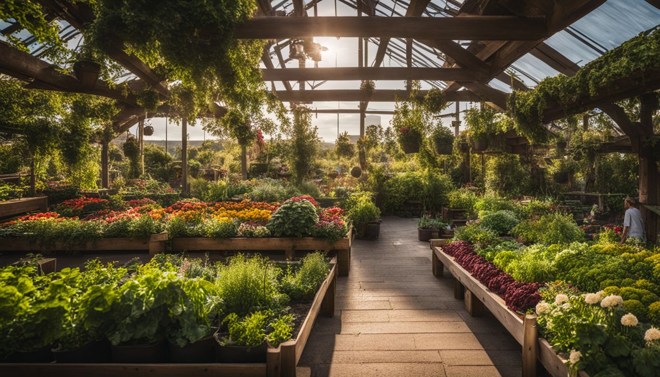 A vibrant community garden filled with flowers and vegetables.