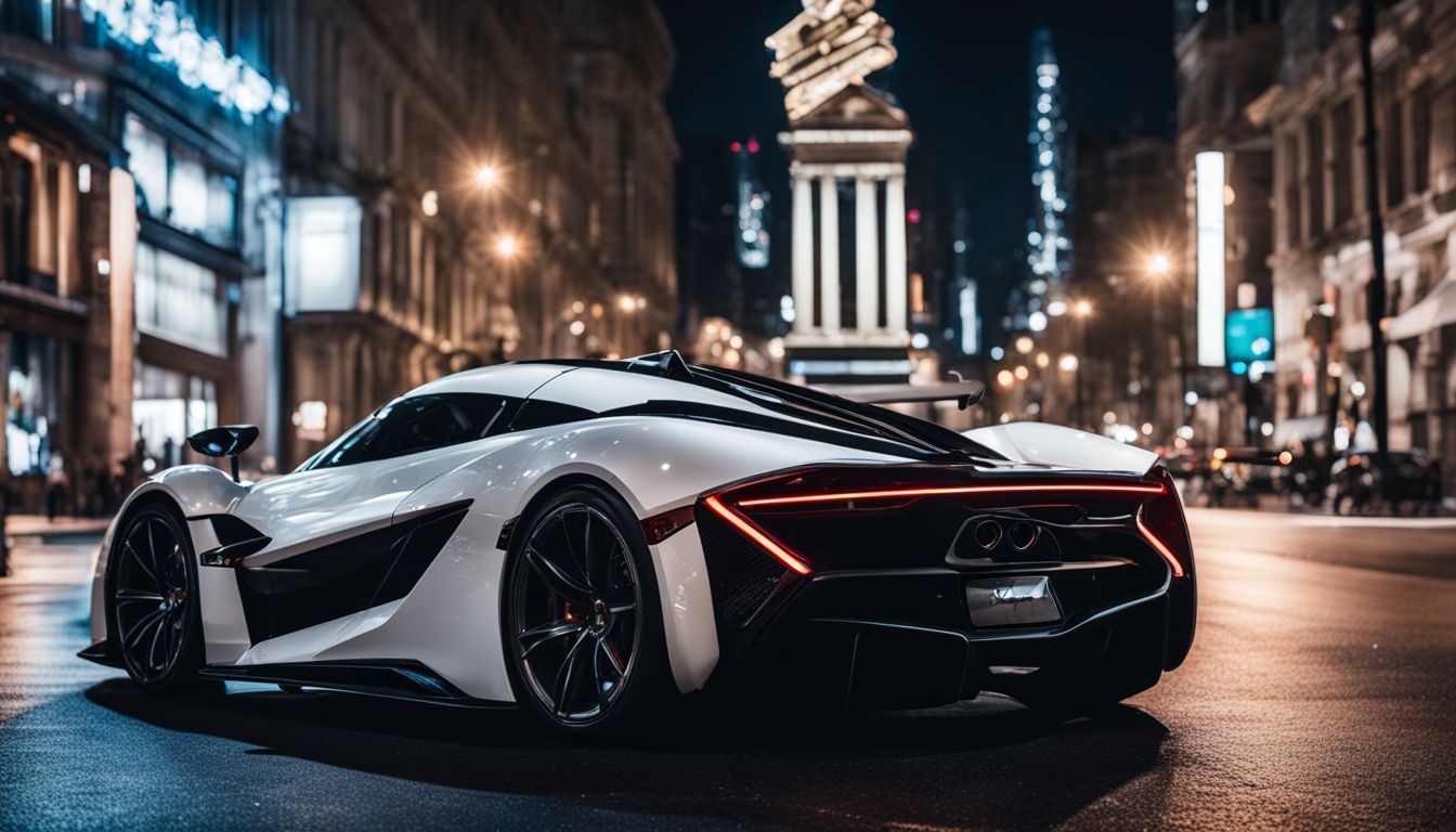 A photo of the Czinger 21C Hypercar in a futuristic city setting.