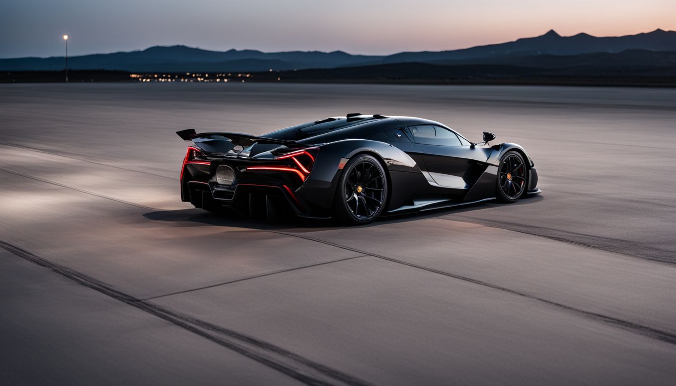 The Blackbird Edition hypercar parked on a deserted runway at night.