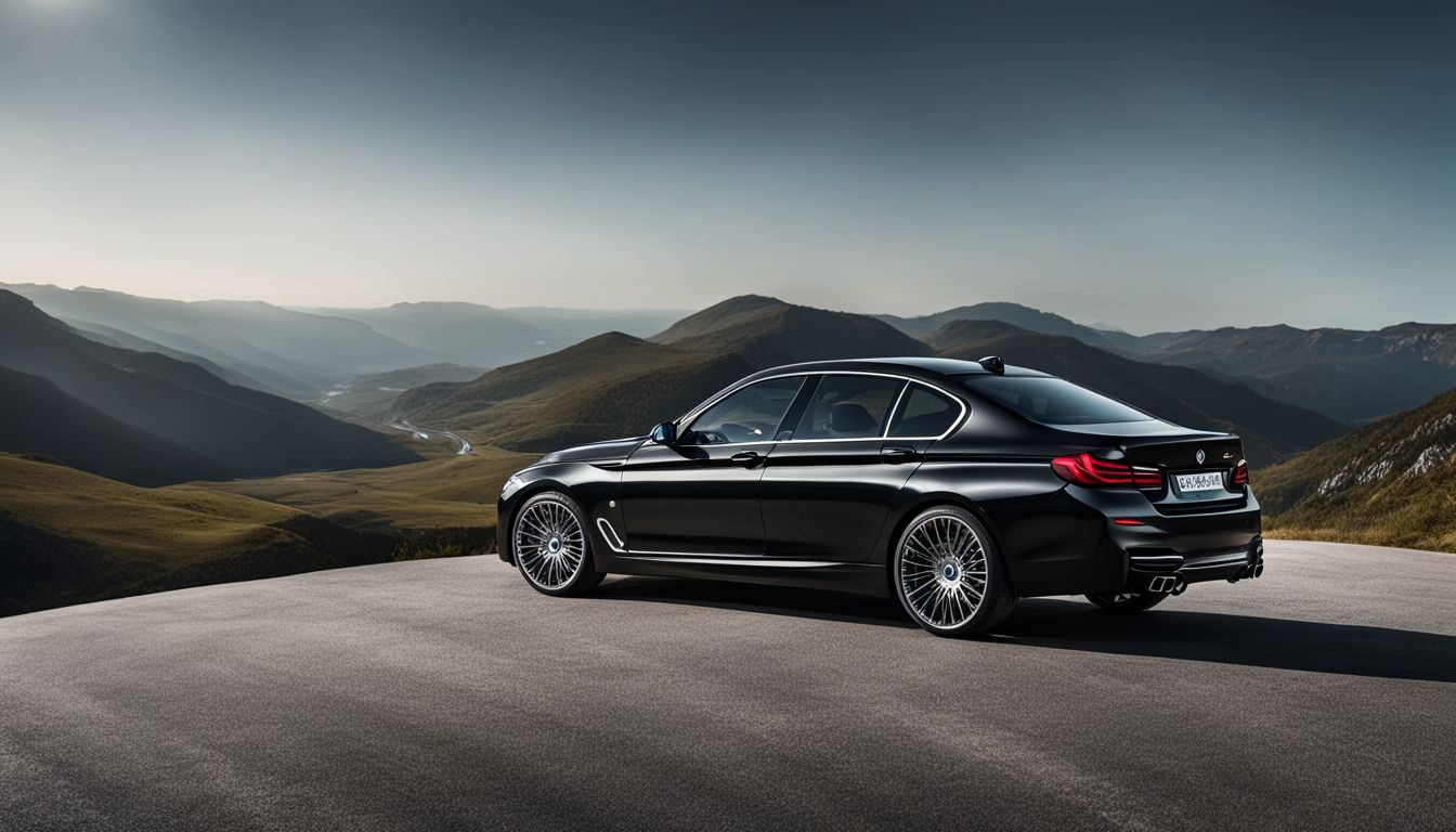 A stunning black BMW Alpina parked on a scenic mountain road.