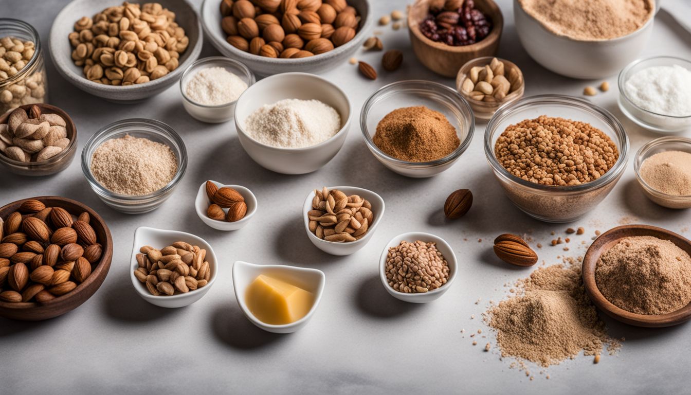 Various nut-free ingredients neatly arranged on a baking counter.