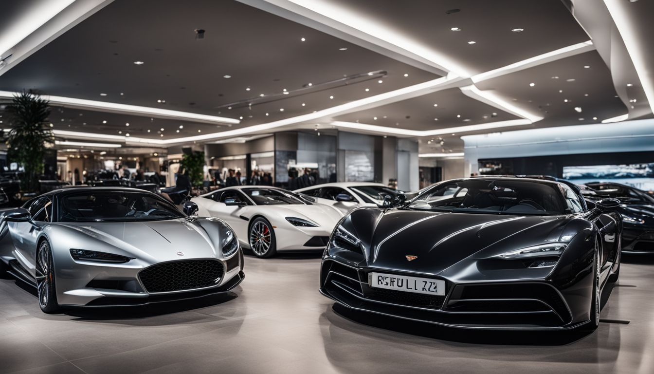 An array of Touring Superleggera's iconic cars showcased in a modern showroom.