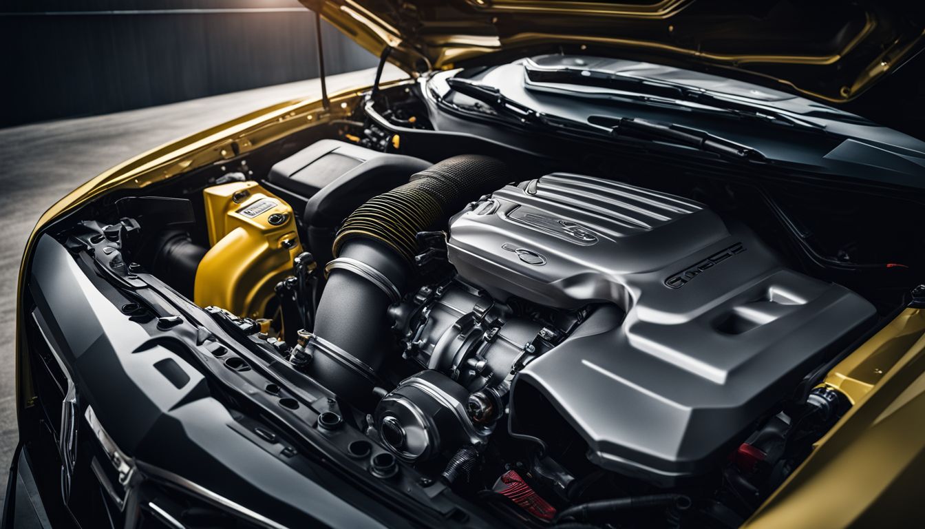 A close-up photo of a turbocharged 2.0-litre engine in an industrial setting.