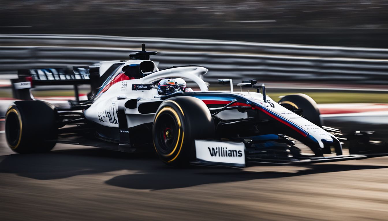 A photo of a Williams Racing car speeding along a race track.