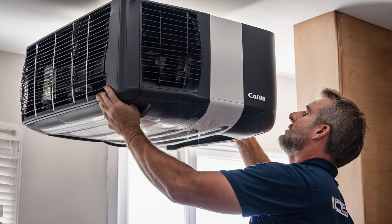 A technician installs an air conditioning unit in a Joondalup home.