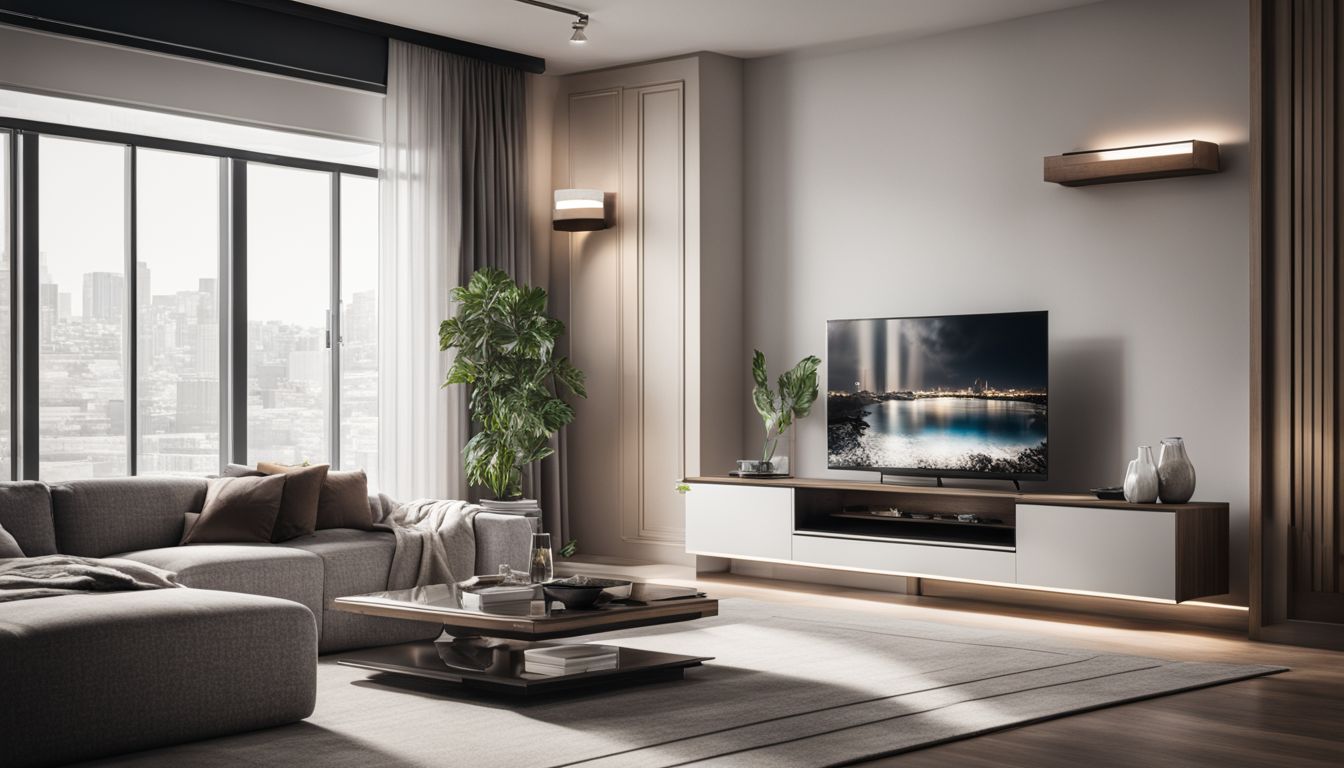 A modern air conditioner in a stylish living room.