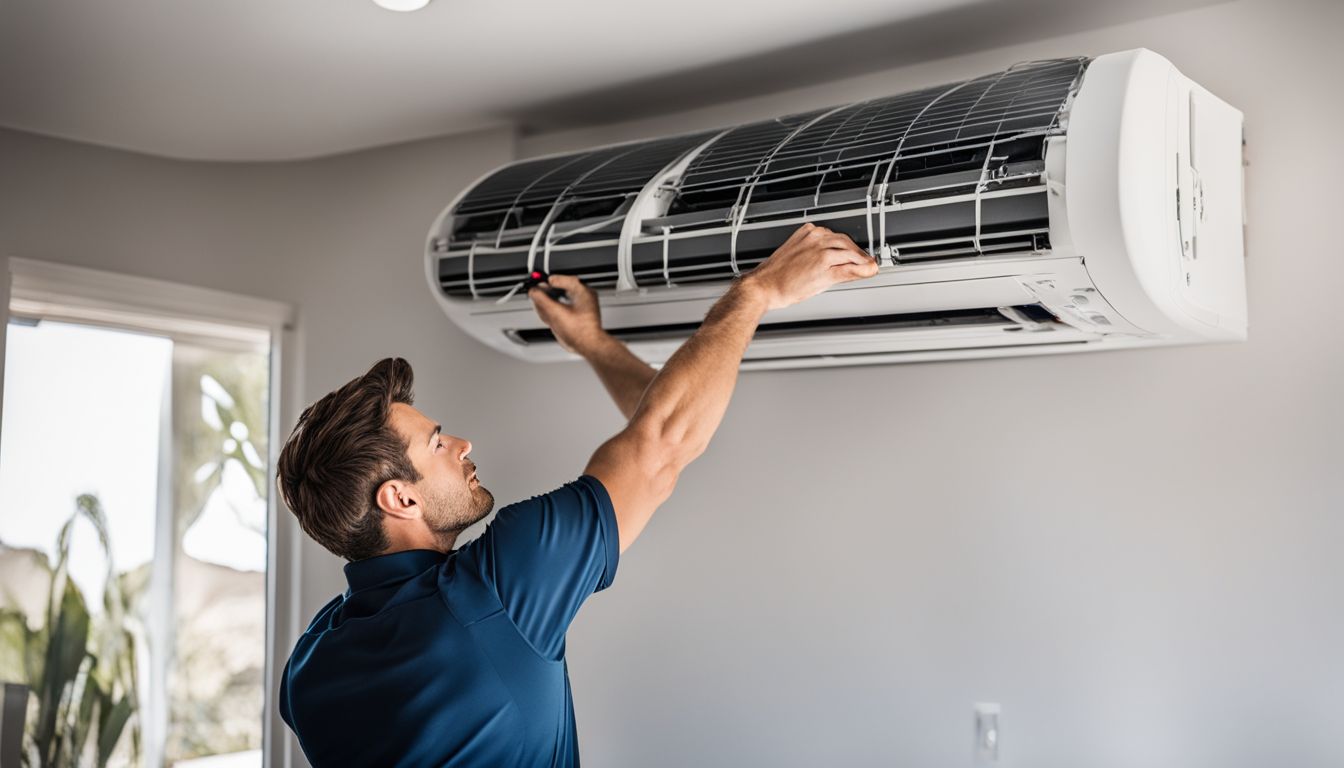 A technician installs an air conditioning unit in a modern home.