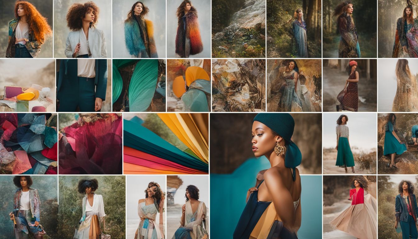 A vibrant collage showcasing the economic benefits of upcycled fashion.
