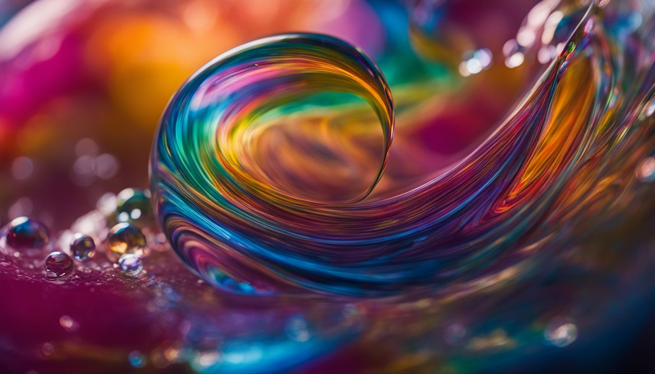 A close-up shot of a swirling soap bubble with vibrant colors.