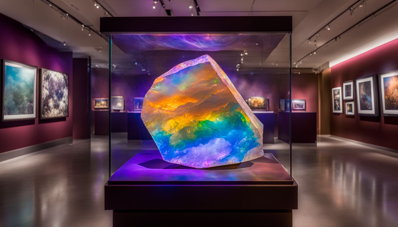The Virgin Rainbow Opal showcased in a museum exhibit.