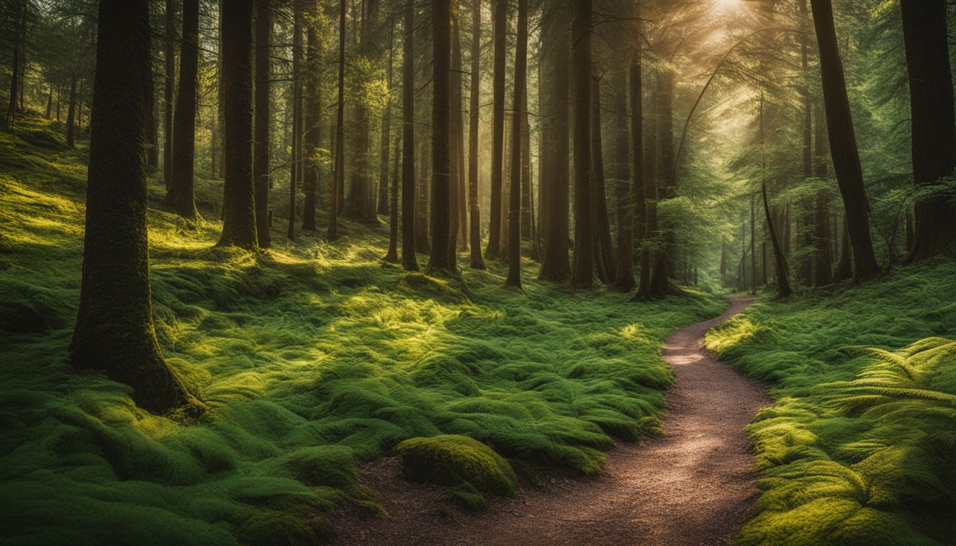 En bild av en fridfull skog med en stig som leder mot återhämtning.