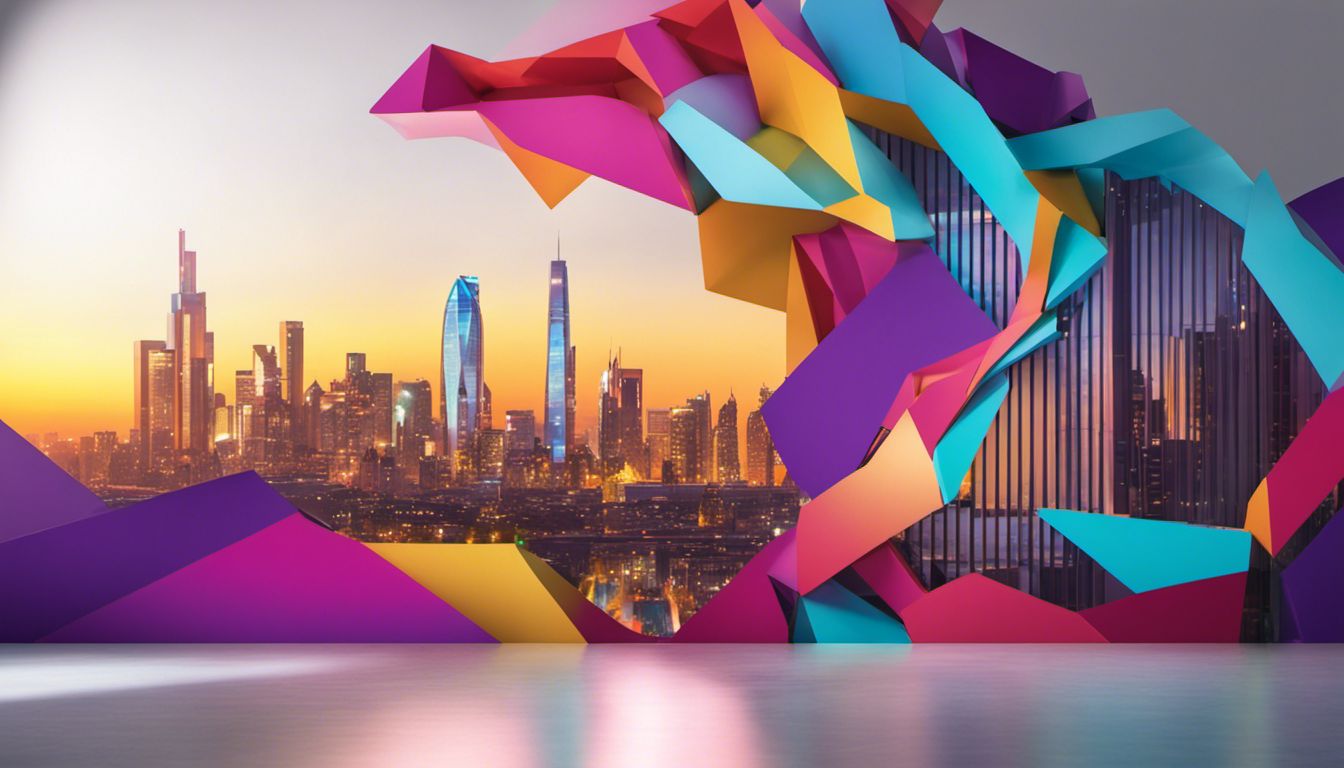 A colourful event logo projected onto a cityscape background, representing urban energy and creativity.