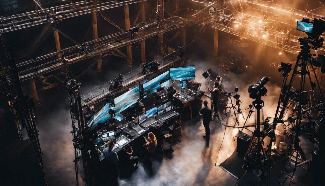 An overhead view of a video production set highlighting the meticulous setup and precision of equipment.