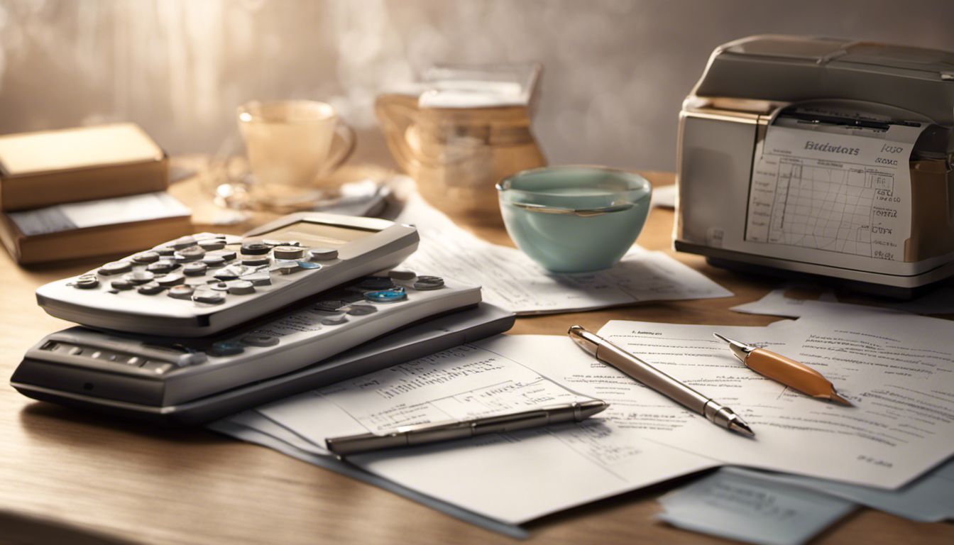 A photograph capturing scattered financial documents and expenses in a still life arrangement.