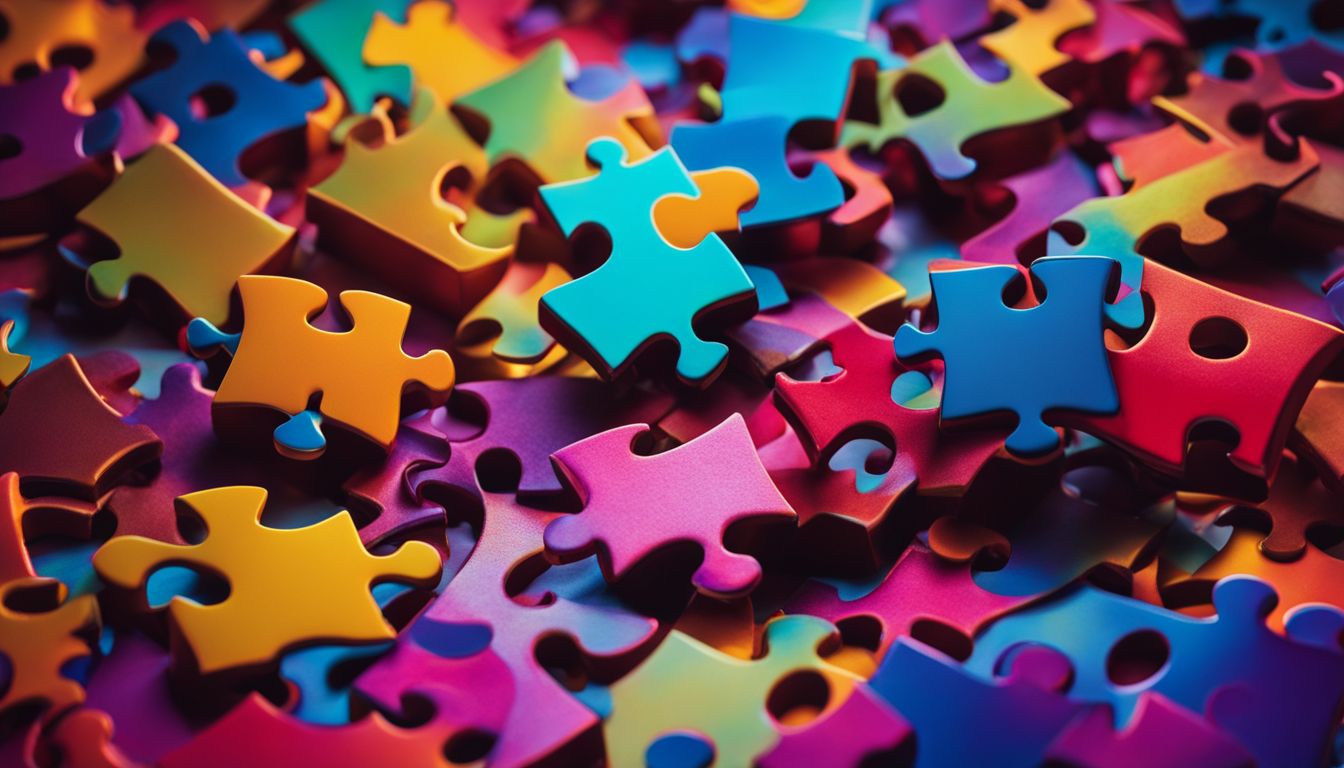 An abstract image of interconnected puzzle pieces with vibrant backgrounds and various faces, hairstyles, and outfits.