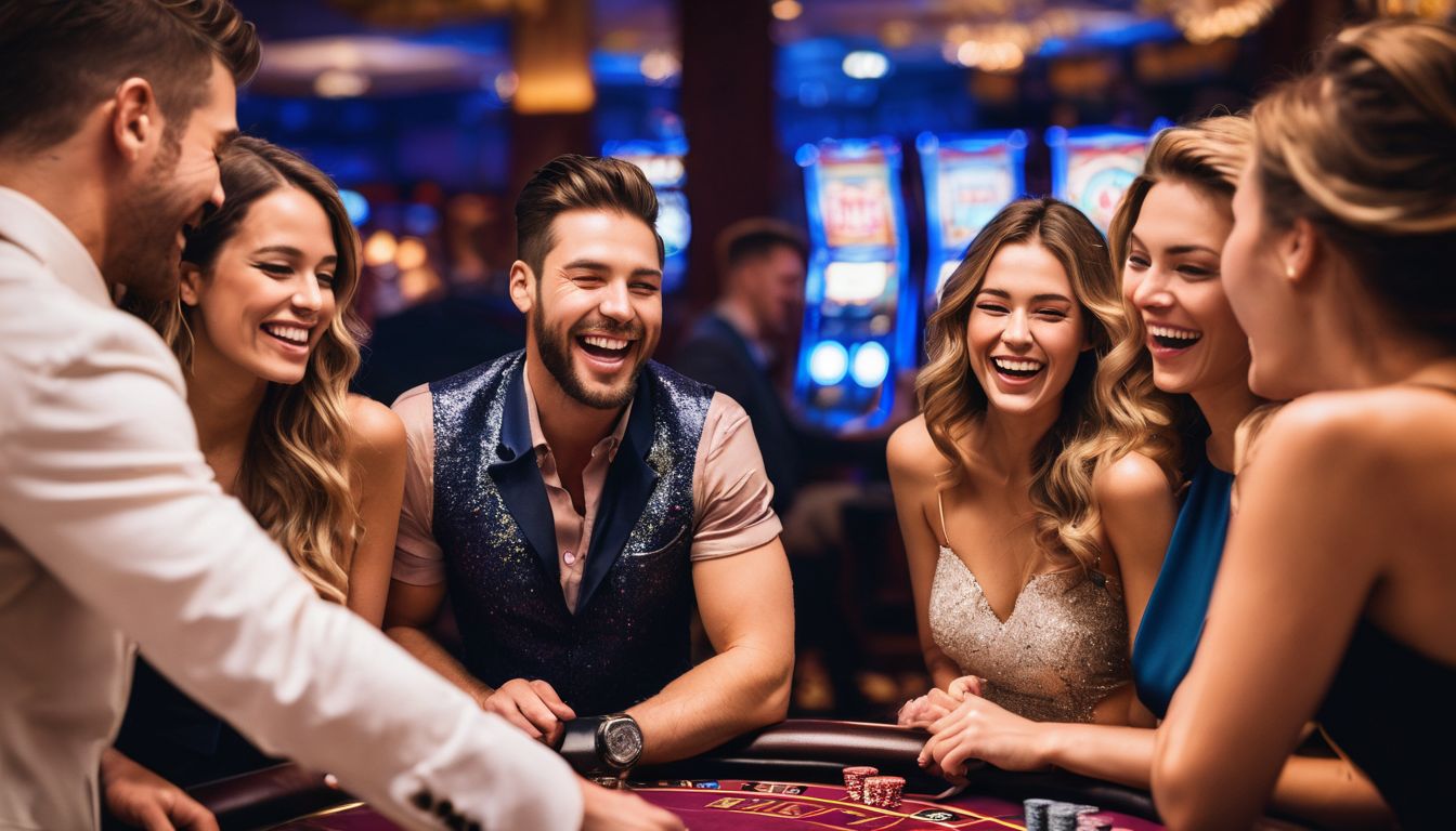 En grupp vänner har roligt och spelar på ett kasino.