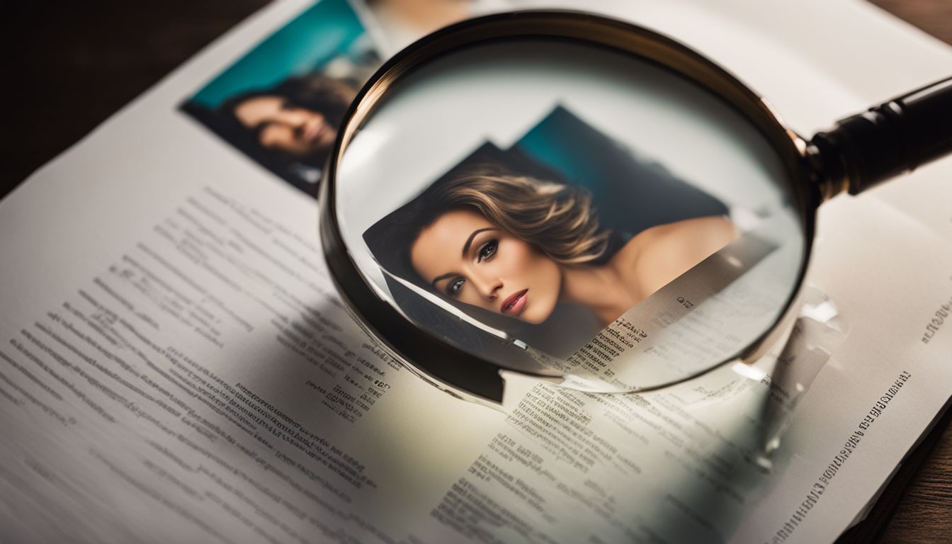 A stack of glowing client testimonials and references photographed with a magnifying glass.