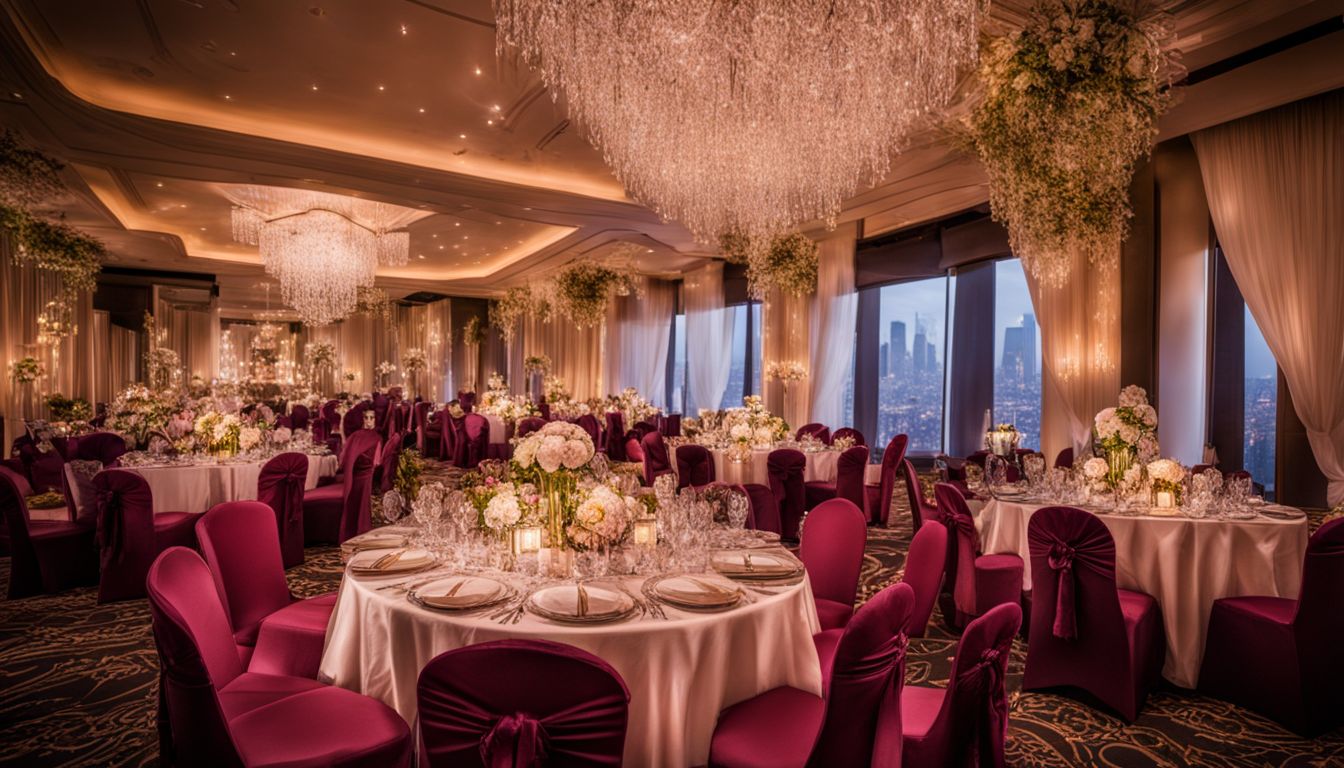 A stunningly decorated event venue with stylish decor and a vibrant atmosphere.
