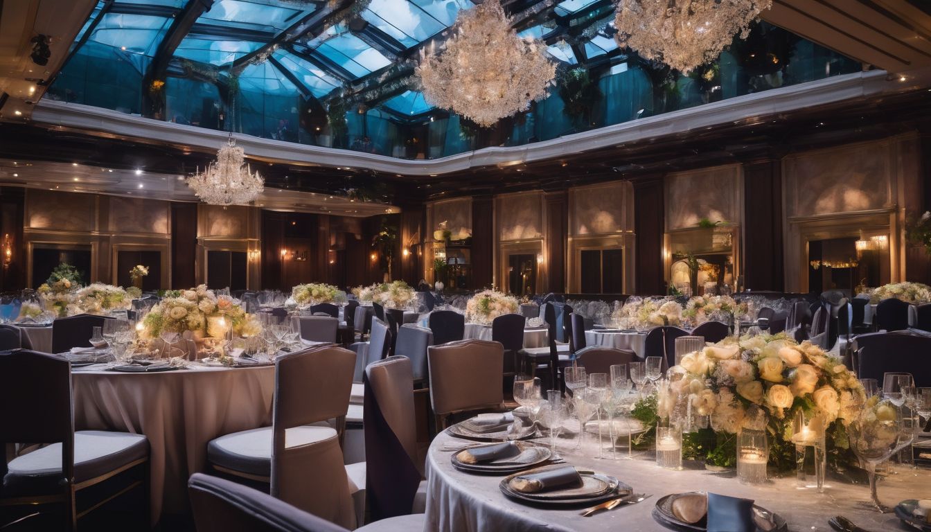 A stunningly decorated event venue with a lively atmosphere and captivating details.