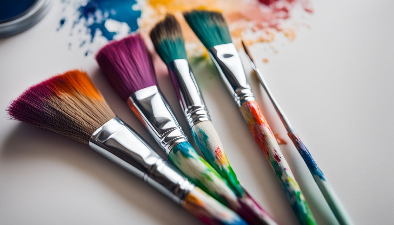 A vibrant assortment of paintbrushes and tubes of paint on a clean white surface.