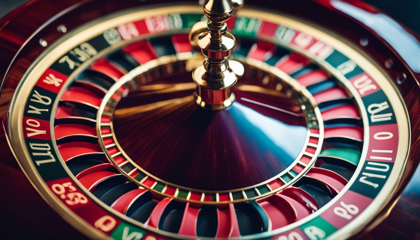 En närbild av ett roulettehjul i ett kasino som fångar spänningen och förväntan.