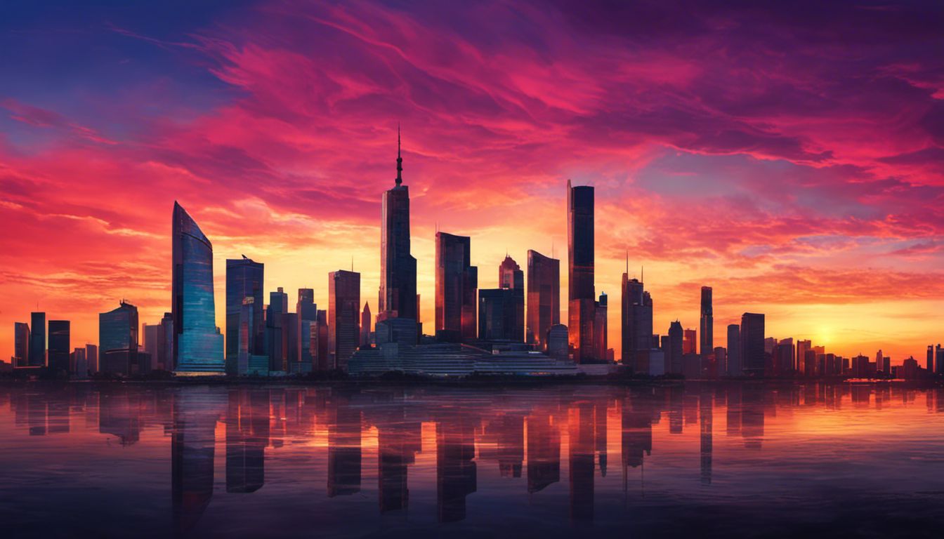A breathtaking sunset illuminates a city skyline, showcasing the harmonious blend of urban and natural beauty.