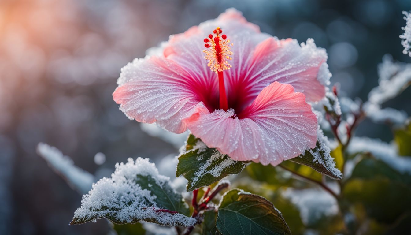 Hibiscus with frost on flower