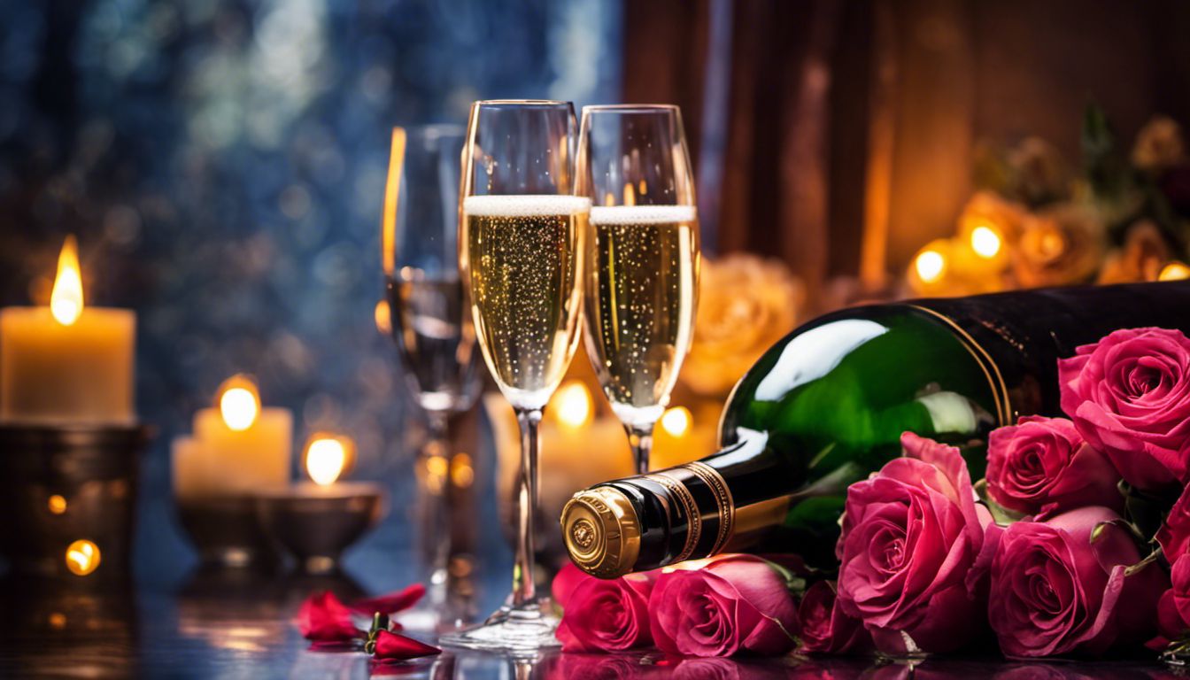 A festive champagne bottle and glasses set in an elegant atmosphere, capturing the excitement of celebration.