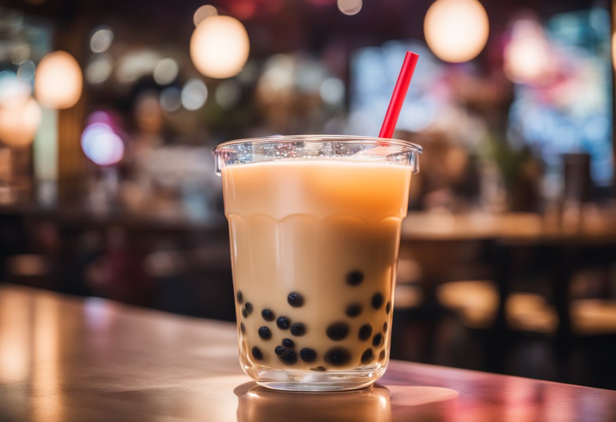 A vibrant photo of bubble tea with crystal boba and colorful fruit.