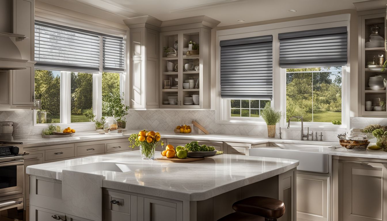 A beautifully decorated kitchen window showcasing various detailed faces and styles.