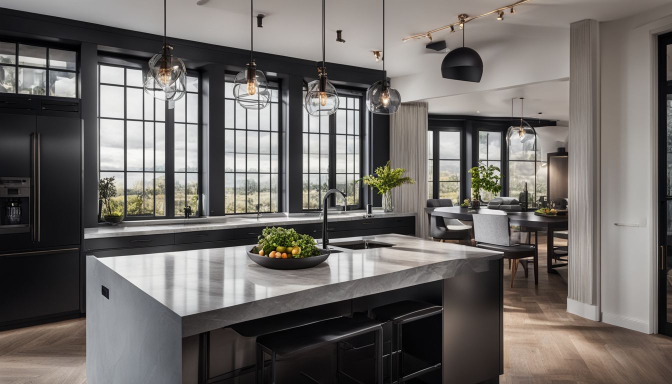 A photo showcasing black Crittal windows in a modern kitchen.