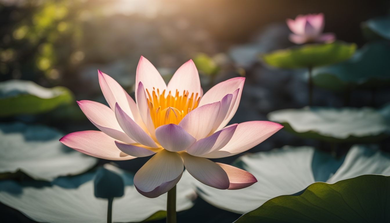 une fleur de lotus épanouie dans un jardin zen paisible.