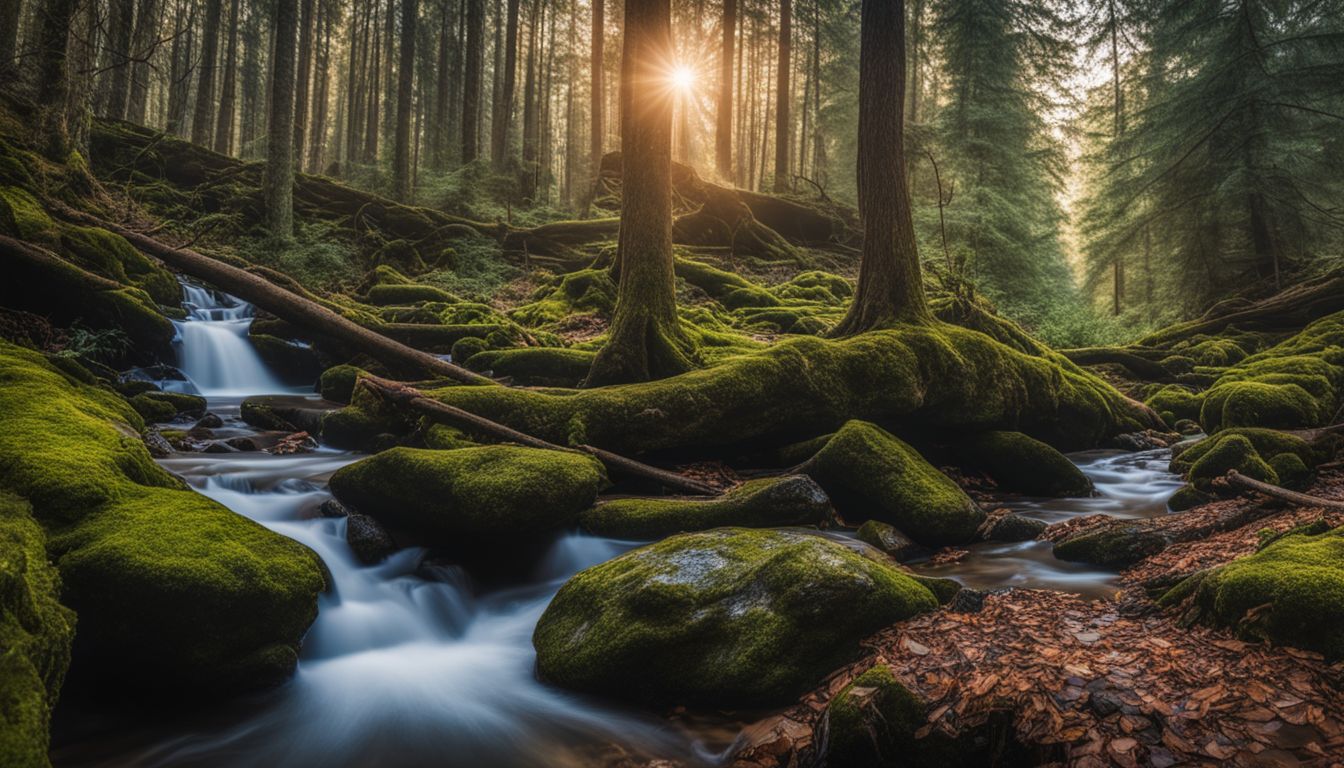 photo d'une forêt tranquille avec un ruisseau paisible qui la traverse.