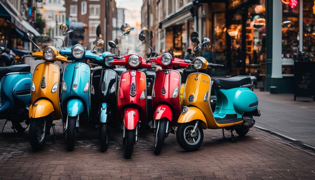 Een kleurrijke verzameling scooters voor een levendige winkel in Rotterdam.