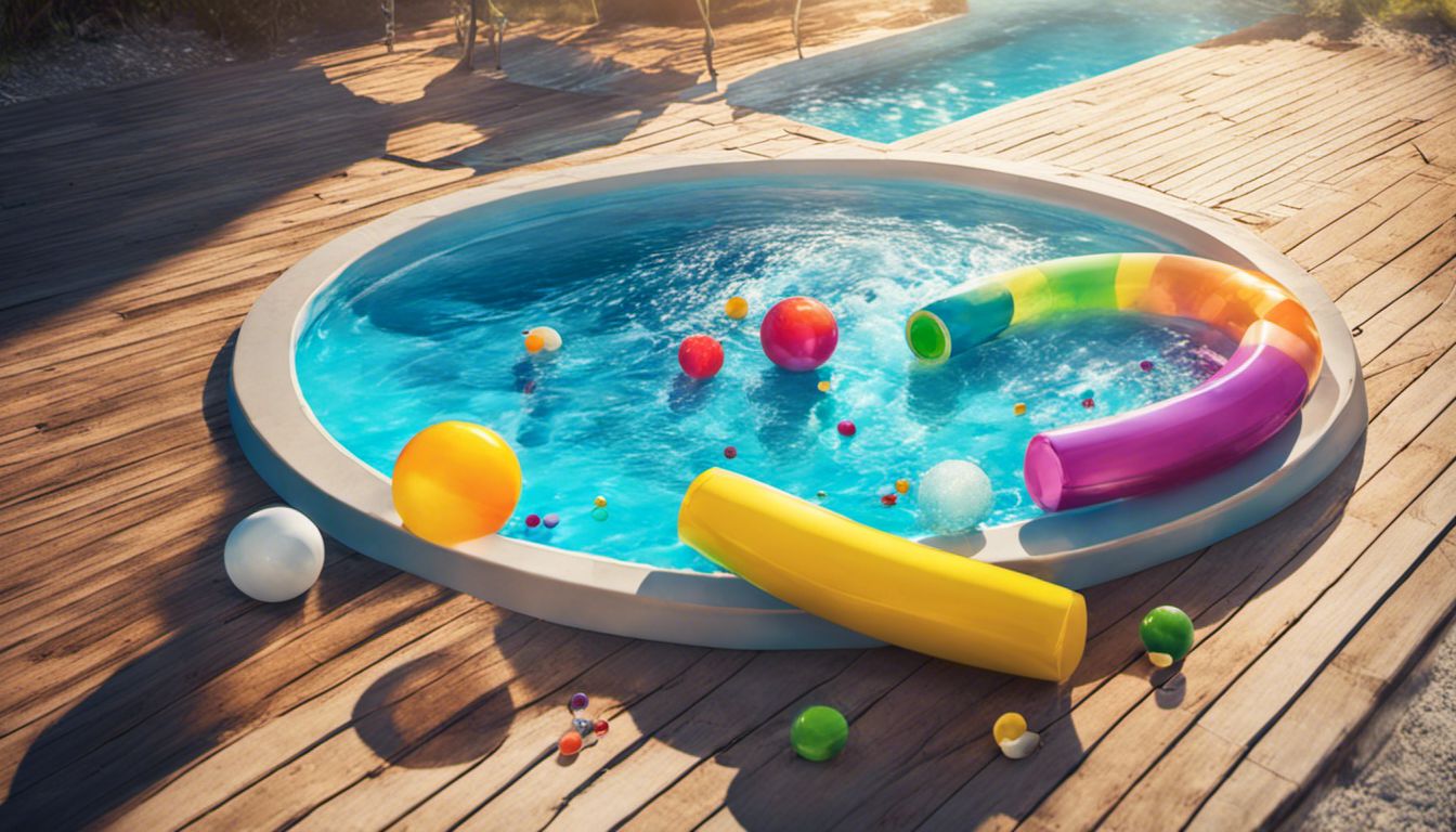Colorful pool chemicals displayed artfully on a poolside table, showcasing the beauty of nature photography.