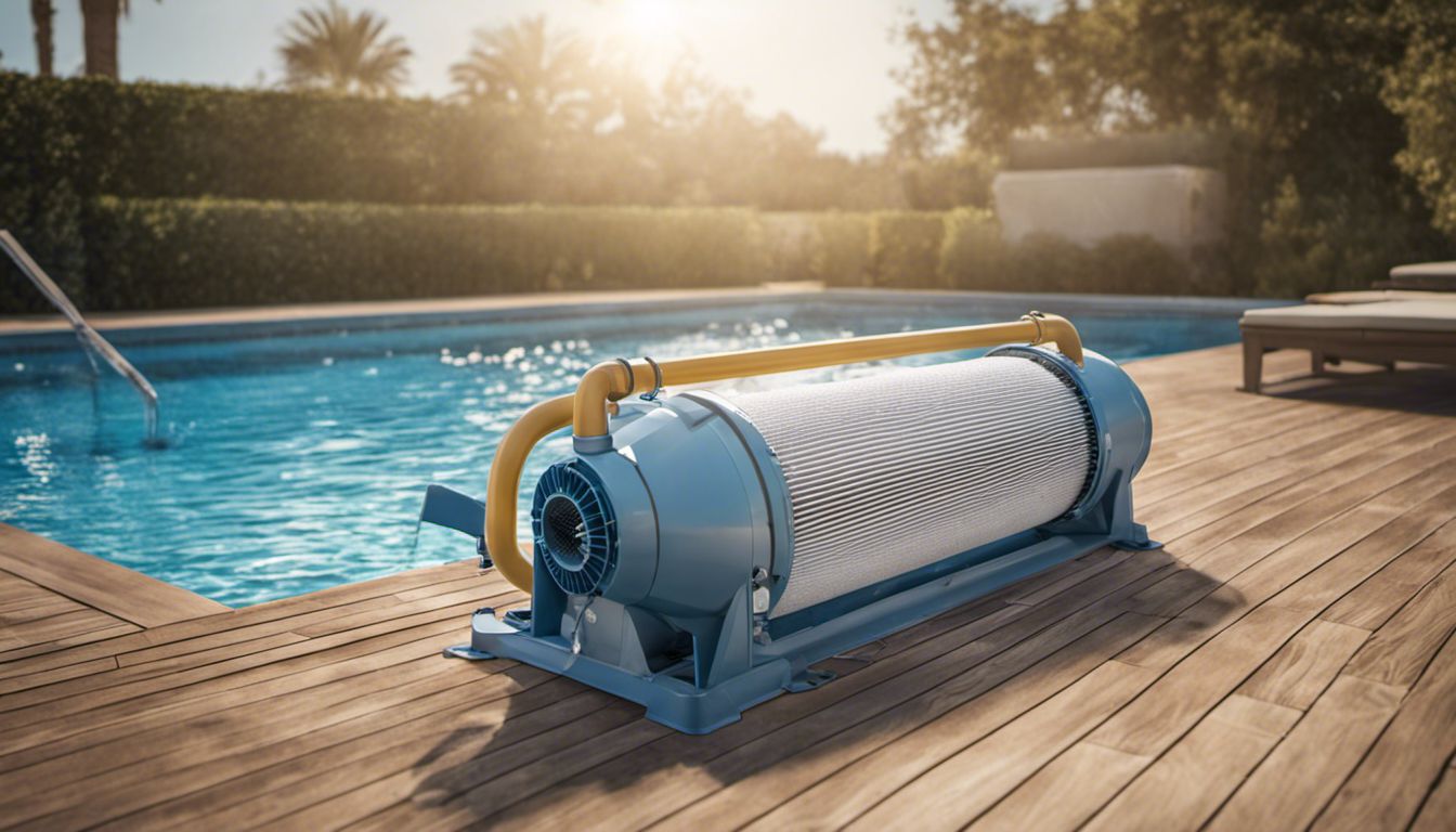 The image showcases a clean pool filter surrounded by equipment, emphasizing its importance in maintaining a pristine pool environment.
