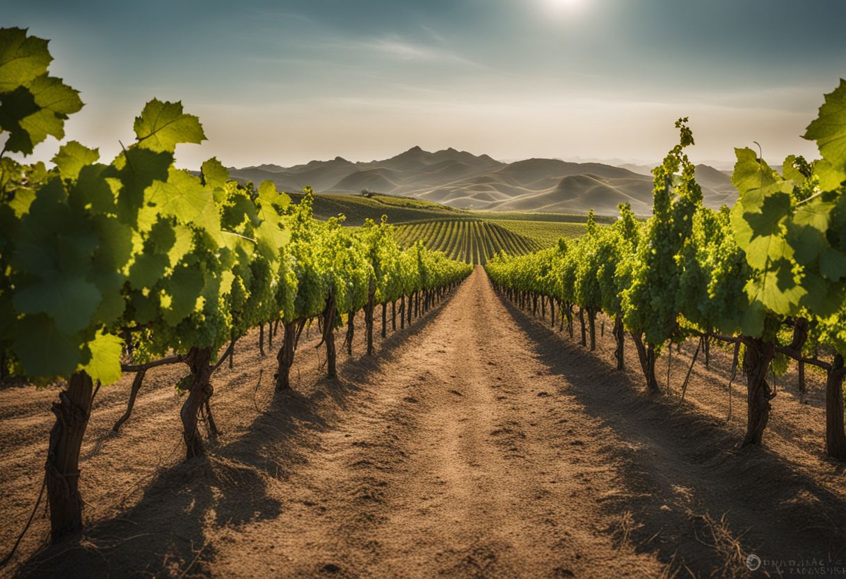 Een wijngaard van Muscat druivenranken reikt tot aan de horizon.