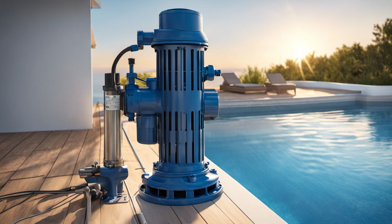 A well-kept pool pump and organized tools create a peaceful atmosphere beside a pristine pool.