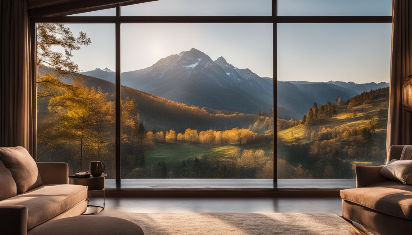 A beautifully designed casement window against a picturesque outdoor scenery.