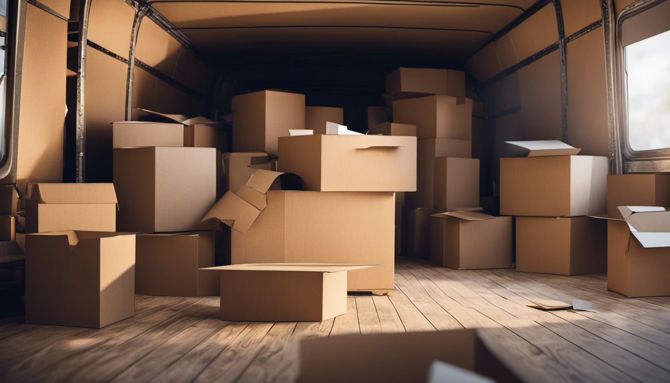A moving truck filled with stacked furniture, cardboard boxes, and bubble wrap, representing the excitement of a fresh start.