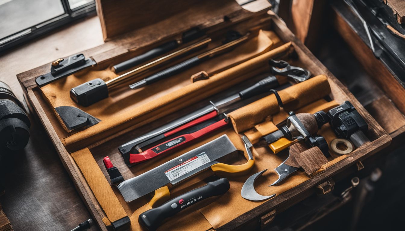 A close-up photo of a toolkit for installing and replacing windows.